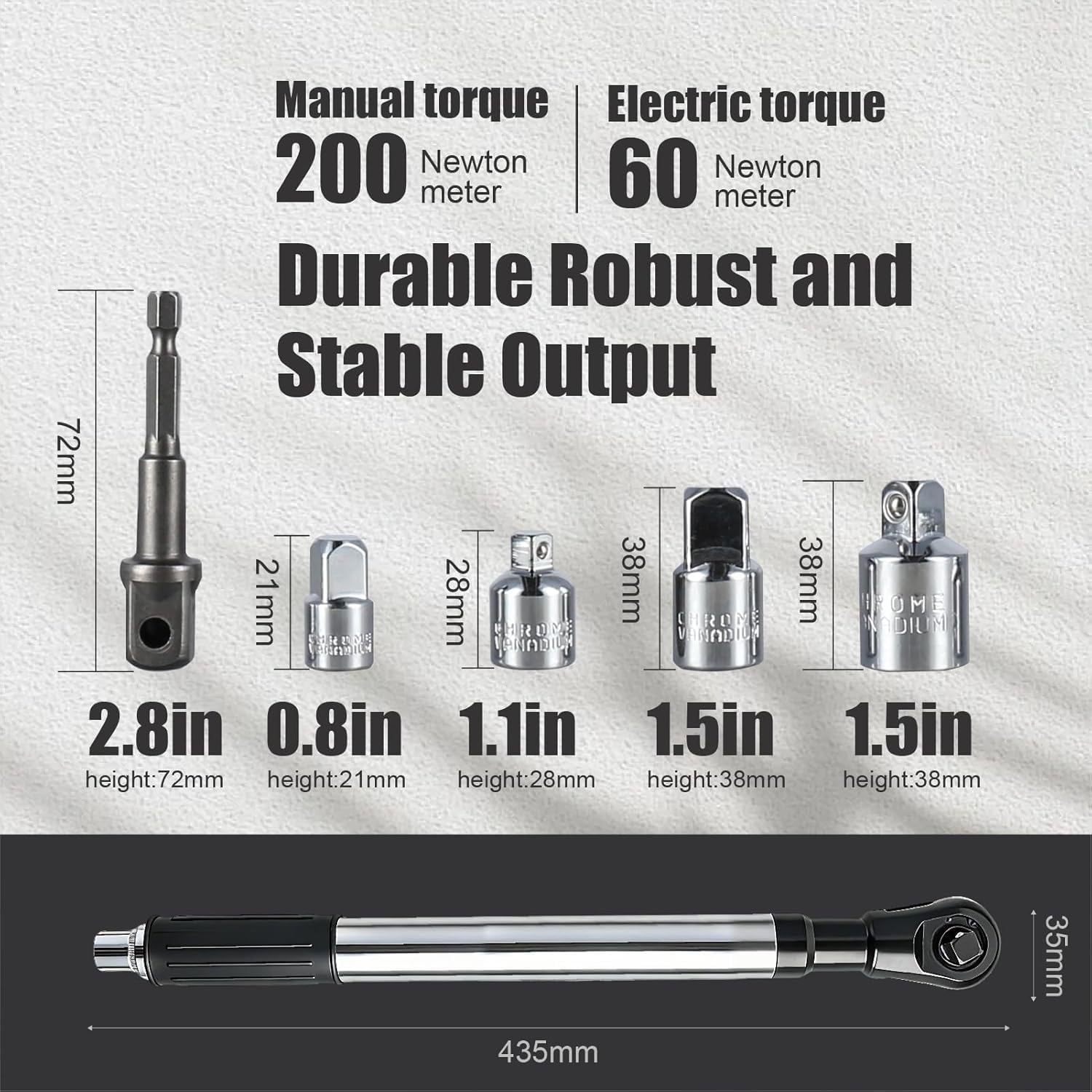 1/2" Offset Extension Wrench for Electric Drill, Impact Ratchet Wrench Extender with 1/2", 3/8",1/4" Socket Adapters and 1/2" Electric Drill Adapter for Tight Spaces (with non-slip rubber sleeves)
