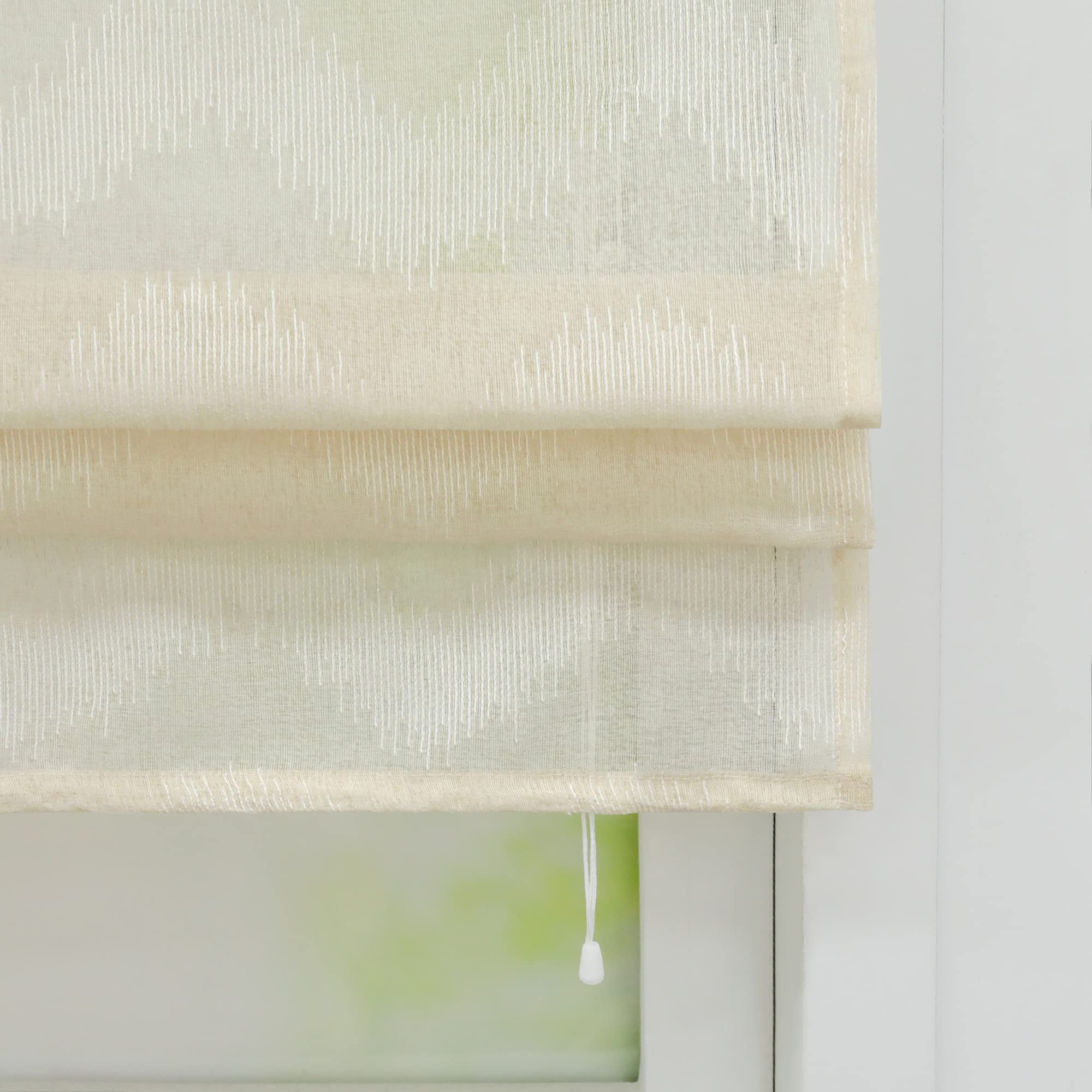 Raffrollo mit Schlaufen halbtransparente Raffgardine Landhaus Küche Gardinen Leinen Schlaufenrollo Wohnzimmer Schals Welle-Raffrollos Mordern Beige BxH 140x140cm 1 Stück