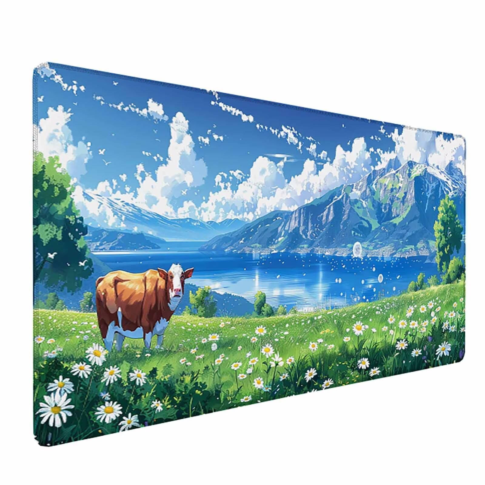 Trawa podkładka pod mysz terenową Podkładka pod mysz do gier XXL 1200 x 600 mm, i wodoodporna podkładka pod mysz niebieska z antypoślizgową gumową podstawą i przeszytymi krawędziami do gier i biura