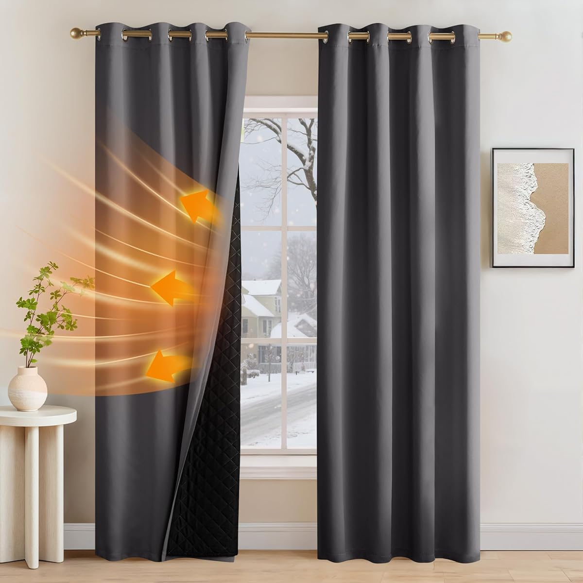 Grey Soundprof 100% Blackout Thermal Curtains 84 Inches Long | Noise Cancelling, Sound Light Blocking Curtains with Black Liner for Bedroom 2 Panels Set, Room Darkening Drapes, W52 x L84