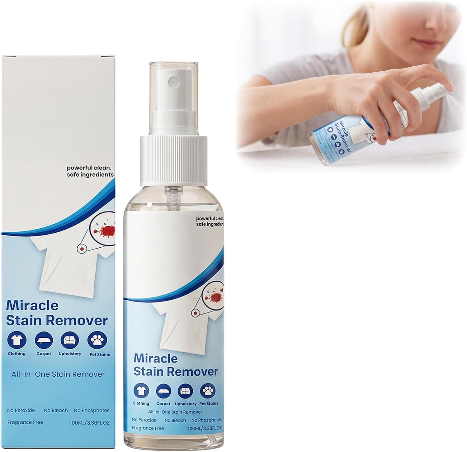 100ML Laundry Stain Remover Spray, Powerful All-In-One Solution, 1 PCS