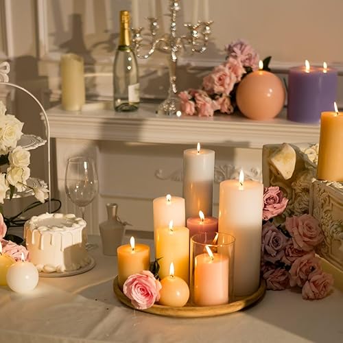 Miniatura 12 de MOZEAL Velas de pilar extra grandes de color borgoña de 4" x 10" (juego de 2), sin perfume, sin goteo, sin humo, de larga combustión limpia, velas