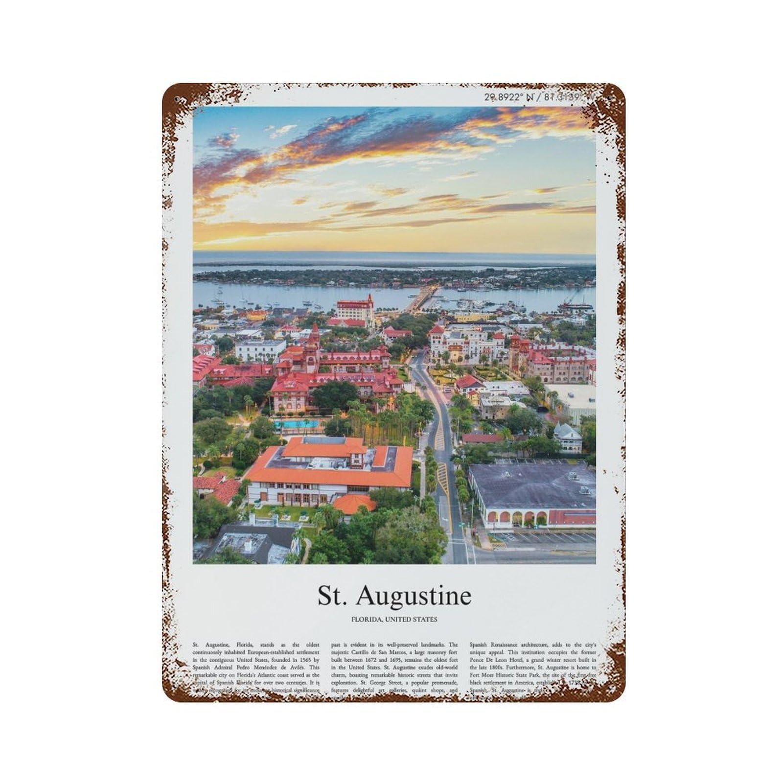 xiaoxiaoshen St. Augustine Florida, United States, USA City Scenery Wall Decor Art Metal Tin Poster Modern Home Decor Art Home Bar Shop Decorations Vintage Sign 40x30cm