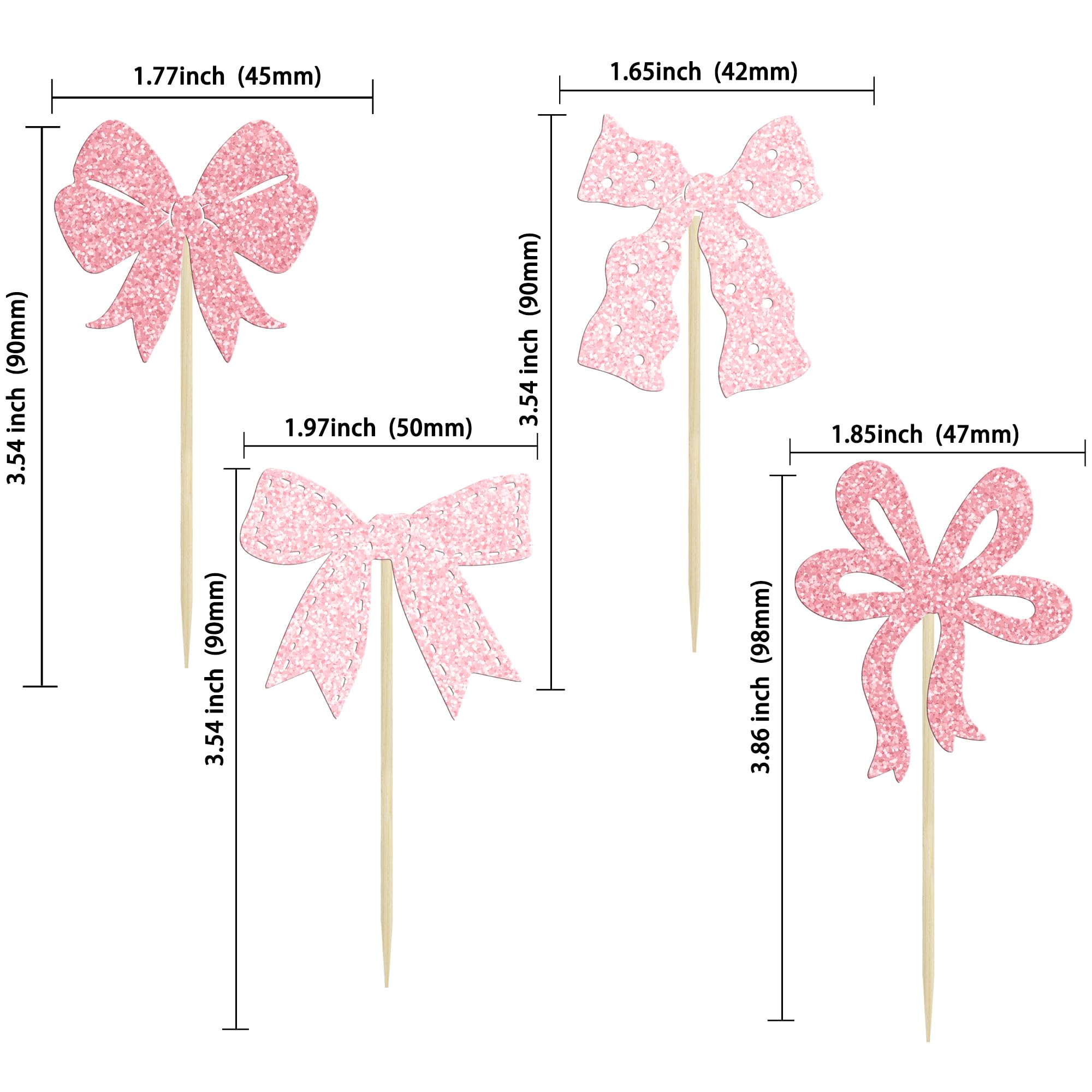 Etwgbaby 20 Pack Bow Cupcake Toppers Birthday Bowknot Ribbons Coquette Black Bow High Footed Cup Balloon Wall Party Decorations Bridal Cake Dessert Picks Baby Girl Boy Birthday Wedding Party Supplies