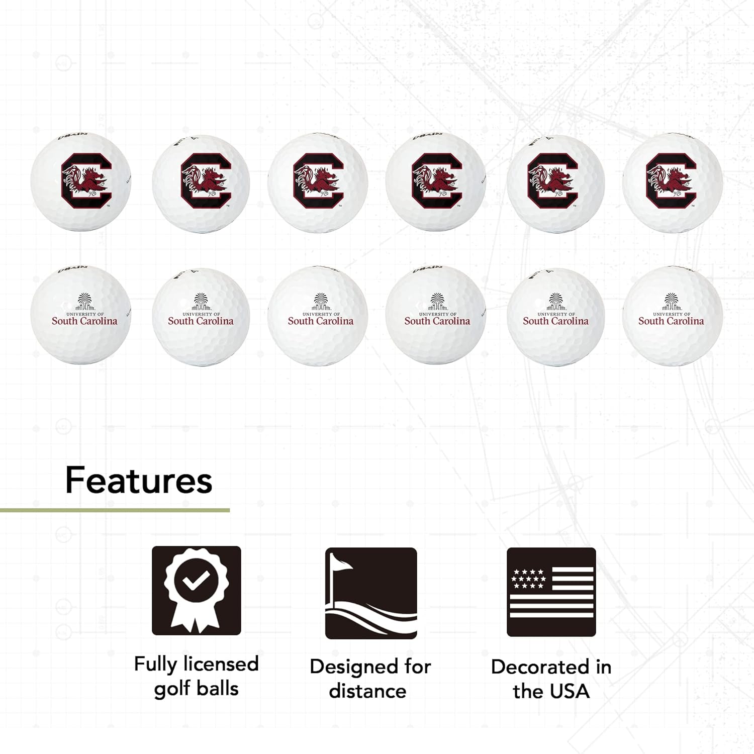Desert Cactus University of South Carolina Columbia Golf Balls 12 Pack – USC Gamecocks Full Color Dozen – Officially Licensed Sport Team Accessory