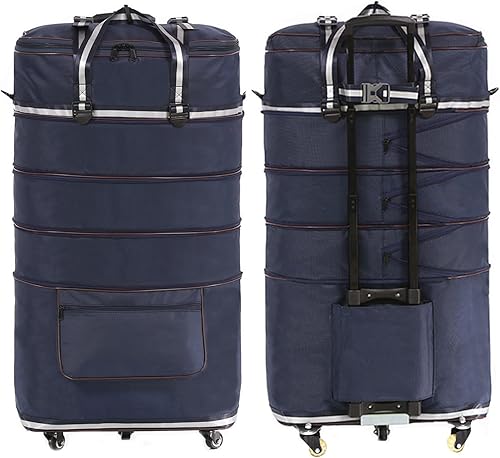 ELDA Maleta plegable expandible para hombres y mujeres, maletas de viaje con ruedas giratorias, equipaje de gran capacidad con carrito, Azul