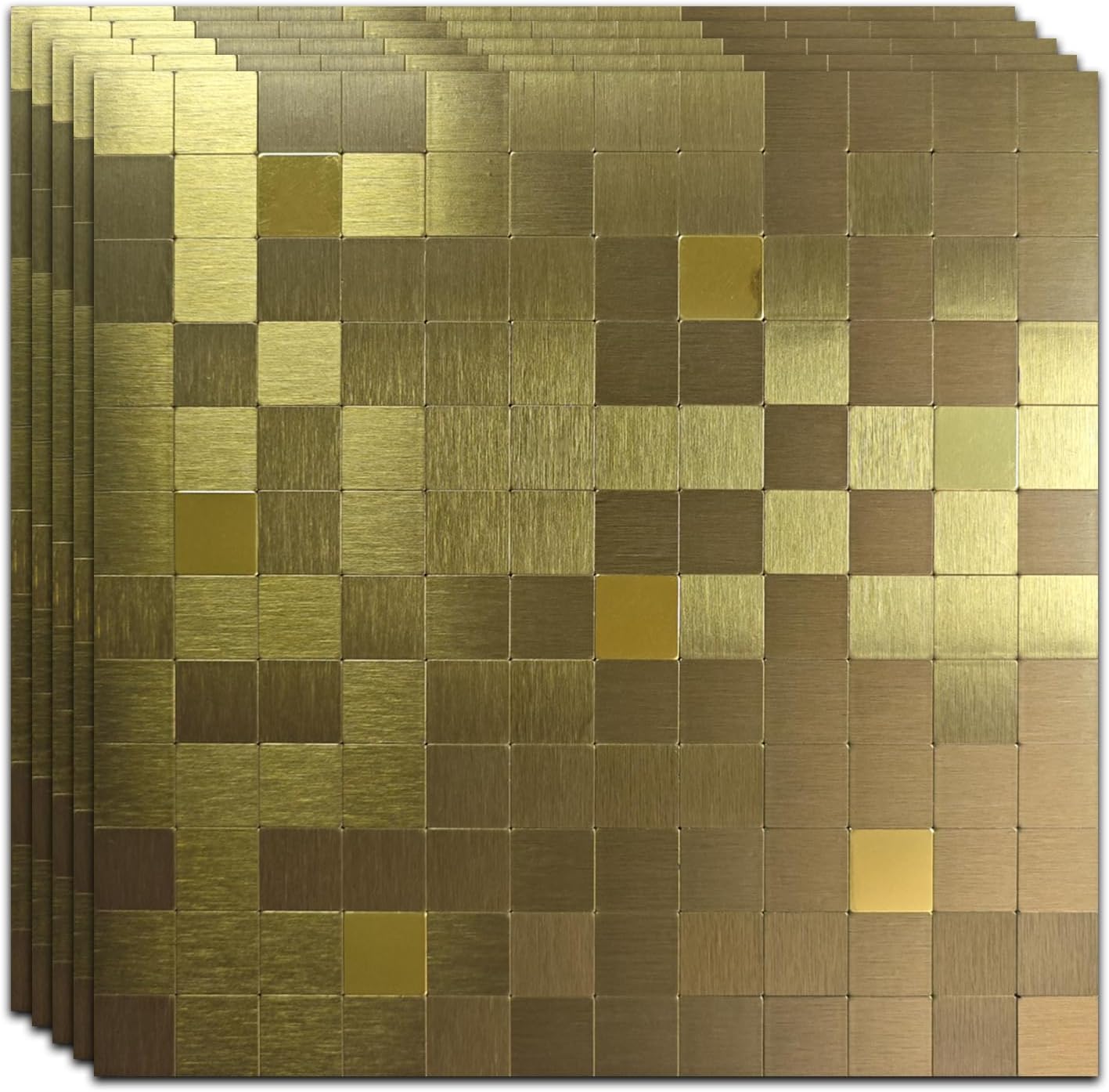 Waterproof Mosaic Wall Stickers - Self-Adhesive Cut-to-Fit Tiles for Bathroom, Kitchen, Heat/Slip Resistant Peel & Stick Backsplash DIY Decor (11.8x11.8in, 10pc) (10, Golden)