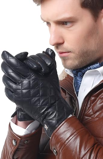 Mens Nappa Leather Gloves Lambskin Gloves Winter Warm Gloves