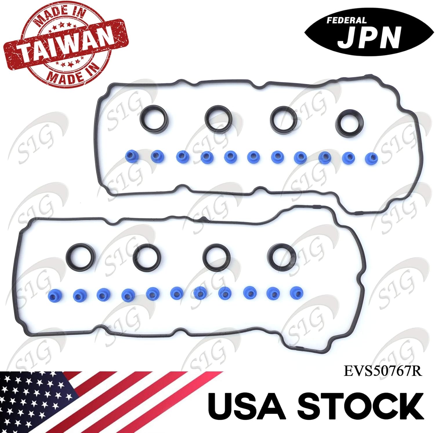 Engine Valve Cover Gasket Compatible with Ford & Lincoln & Mazda & Mercury Model Edge & Flex & Fusion & Taurus & MKS & MKT & CX-9 & Sable with Engine Base 3.5L V6 3.7L V6 (Rep# VS50767R) - EVS50767R