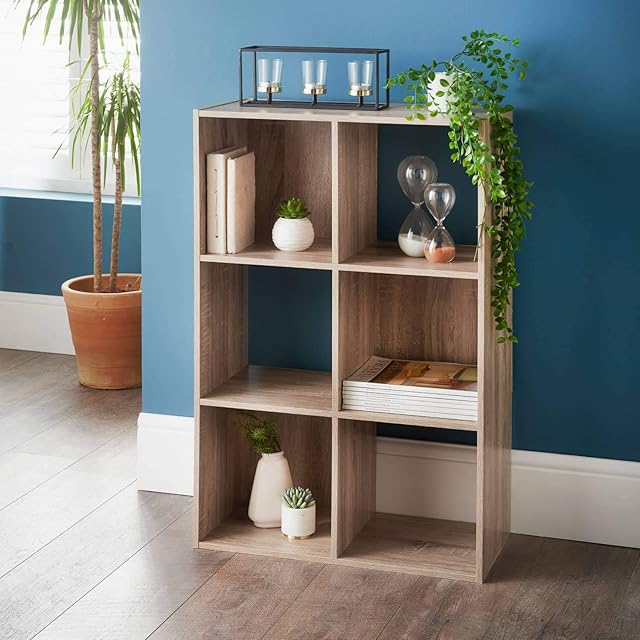 spot on dealz® 6 Cubes Wooden Oak small cube Storage unit wooden bookcase free standing shelf grey Living Room, Home, Office Use Furniture to shelve dvd, books, magazines etc