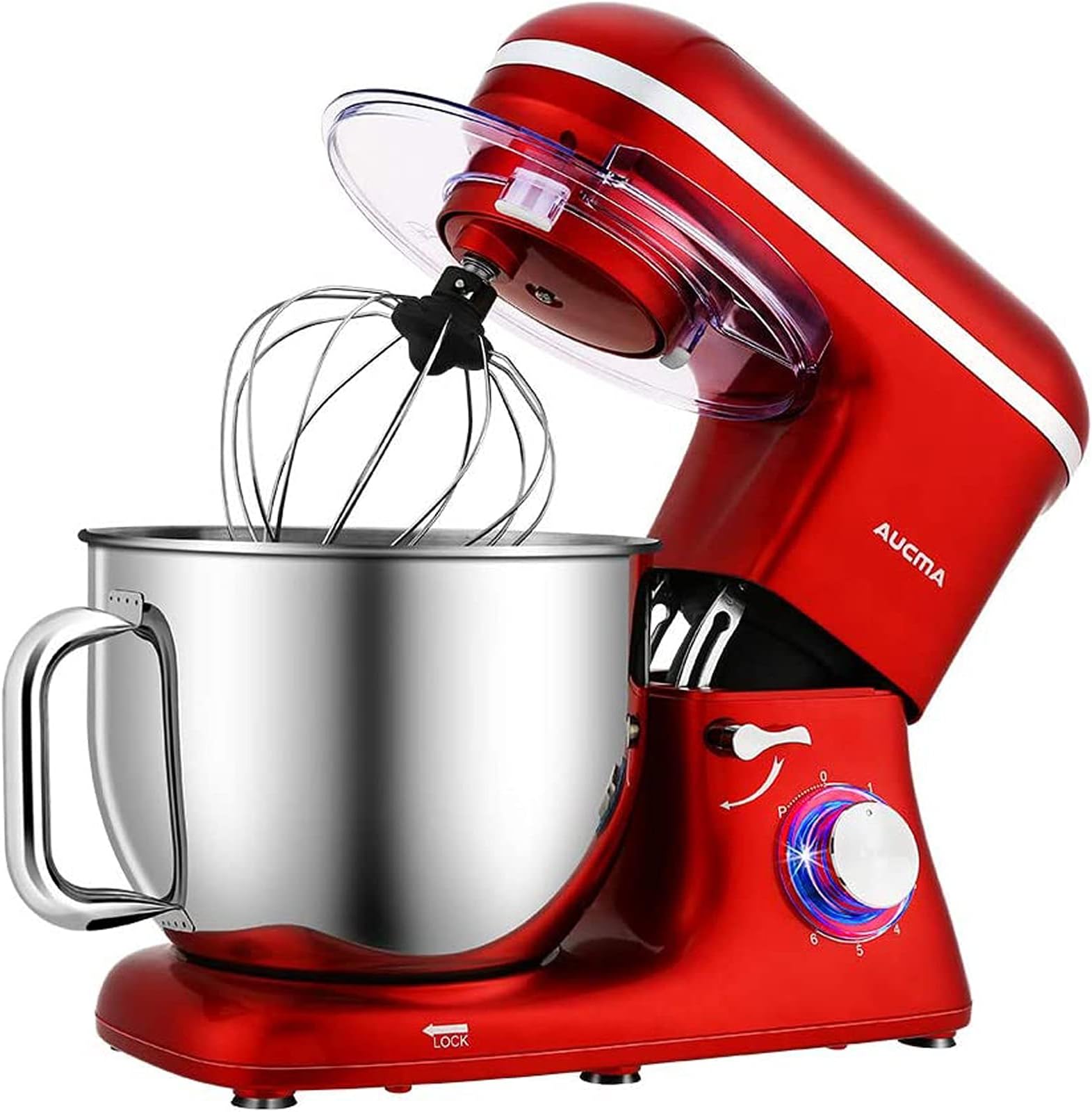 Aucma Stand Mixer,1100W 6-Speed 7L Tilt-Head Food Mixer, Electric Kitchen Mixer with Dough Hook, Wire Whip & Beater,1 Year Warranty(Red)