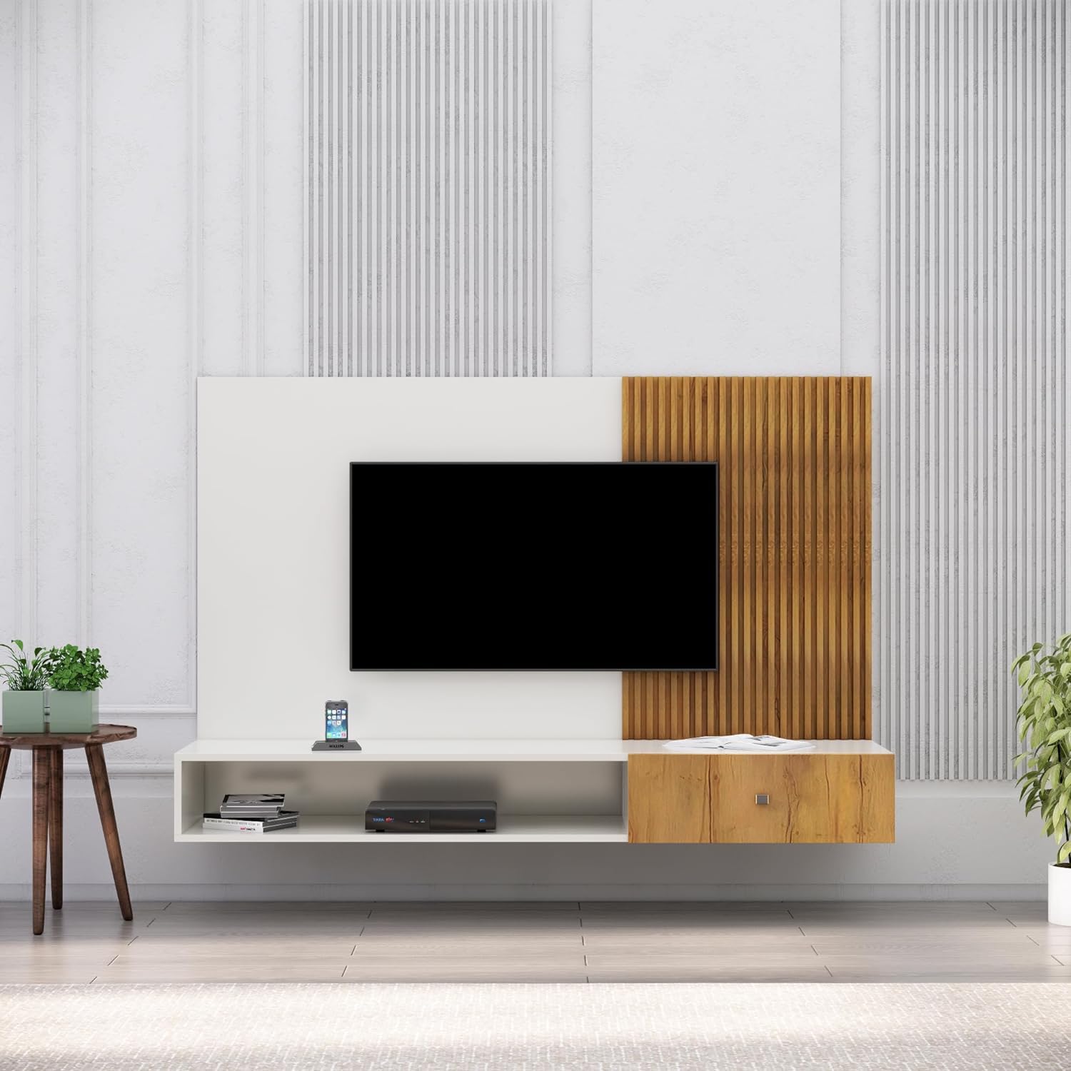 TV Unit for Living Room, Bedroom Unit Cabinet Base Mount with Storage Ideal for TV Upto 30 to 52" (D.I.Y) (Frosty White & Giant Wood)-image-38