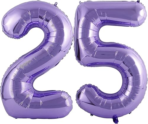 Isndare Globos de 40 pulgadas con el número 25, globos de helio morado número 25, globo de número grande para niños y niñas, suministros de