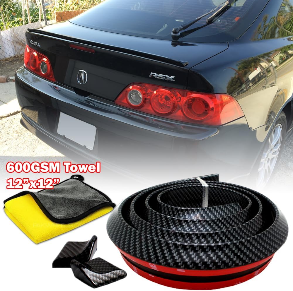 Universal Rubber Trunk or Rear Roof Lip Spoiler with Glossy Stylish Carbon Fiber Pattern
