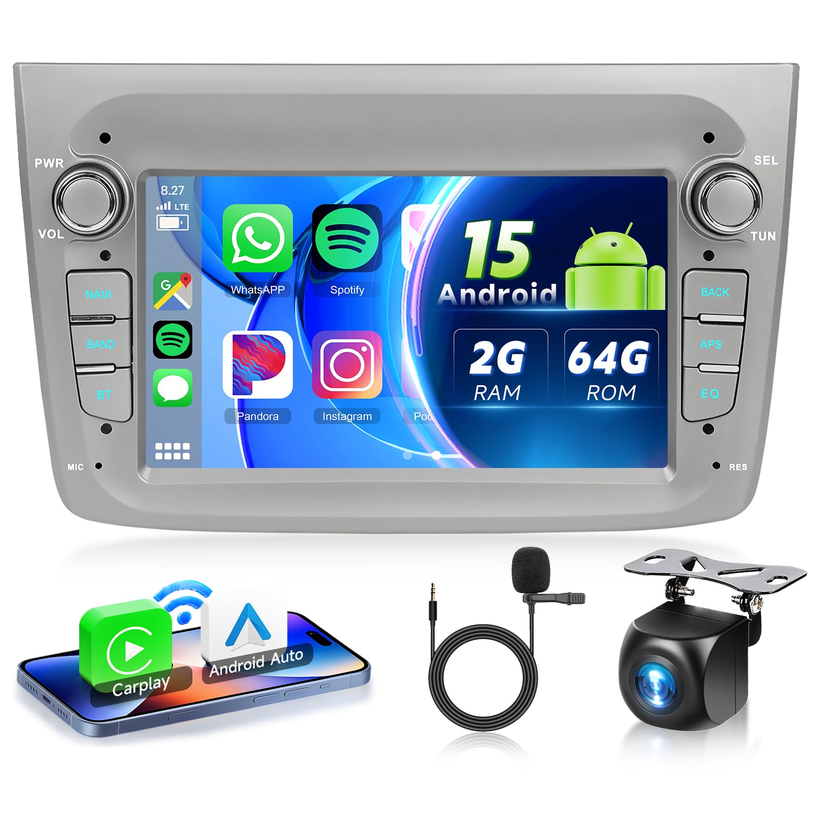 VECHTEL Autoradio 2G+64G Android 15 per Alfa Romeo MITO 2008-2016, 7 Pollici HD Schermo Tactile Stereo Auto co Carplay Android Auto senza Fili DAB+ GPS Wi-Fi Bluetooth 2USB Radio FM RDS Retrocamera