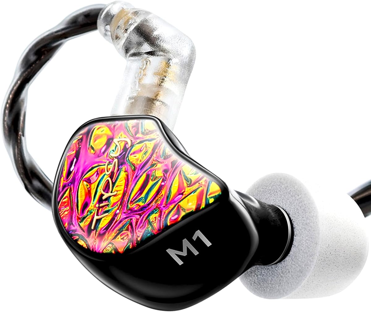 Tipsy M1 IEM Moniteur intra-auriculaire à diaphragme en fibre de bambou, basses et voyelles chaudes et vivantes, isolation phonique de 36 dB, boîtier en résine, câble détachable à 2 broches de 0,8 mm