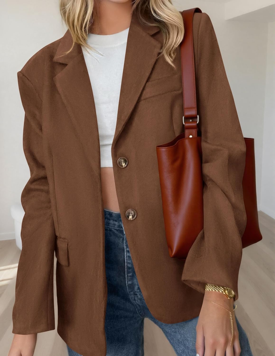 PRETTYGARDEN Blazers for Women Business Casual Fall Dressy Oversized Faux Suede Suit Jackets Work Office Teacher Clothes - Image 3