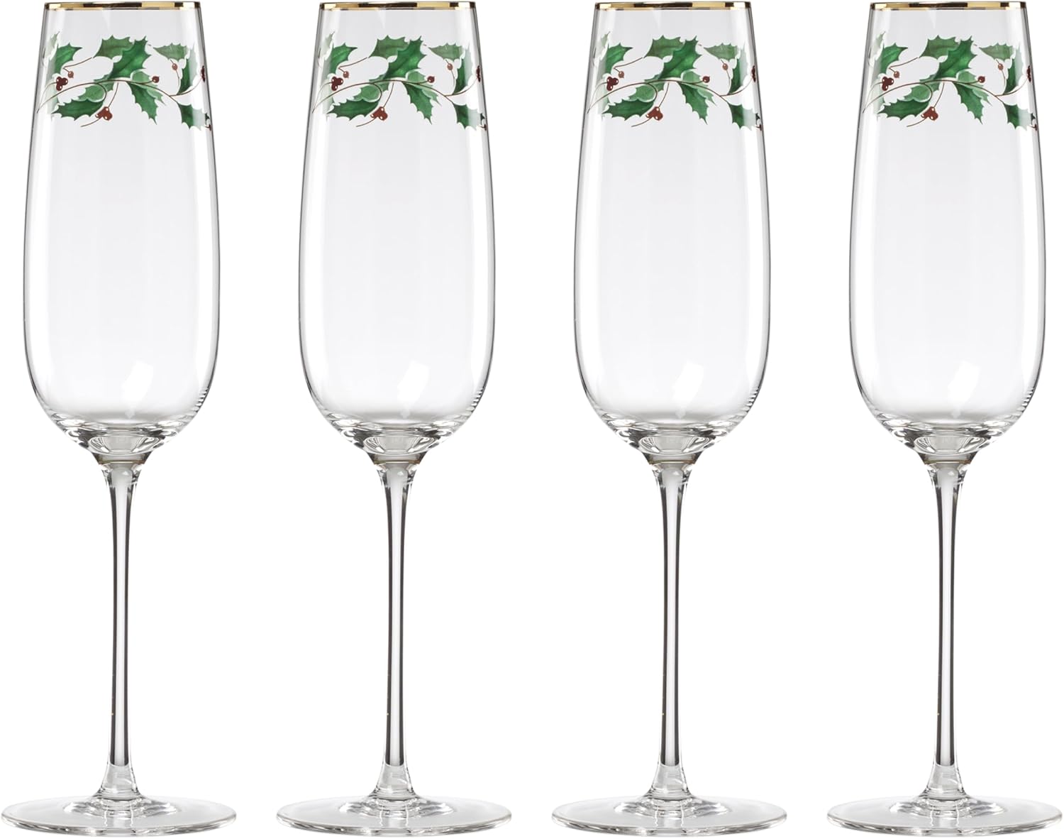 Lenox Glassware, Holiday Decal Flutes, Set of 4, 11-Ounce Capacity, Made From Glass, Dishwasher Safe Flutes, Drinking Glasses Set, Home And Kitchen, Champagne Flute, Champagne Glasses (Clear, 4 Piece)