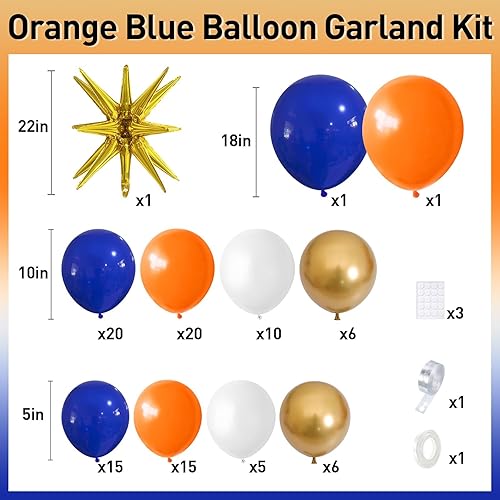Miniatura 2 de Kit de arco de guirnalda de globos azules y naranjas, naranja, azul marino, blanco, dorado metálico, decoraciones con globos de papel de aluminio de