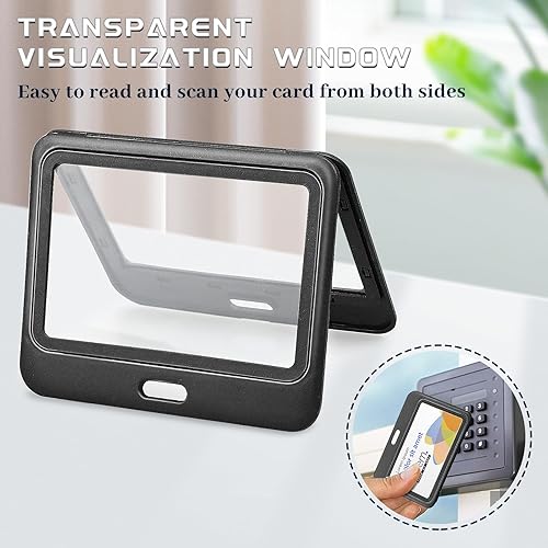 Miniatura 7 de Paquete de 3 portatarjetas de identificación con ventanas de doble cara, de plástico duro, horizontal, tarjetero de identificación negro, protector