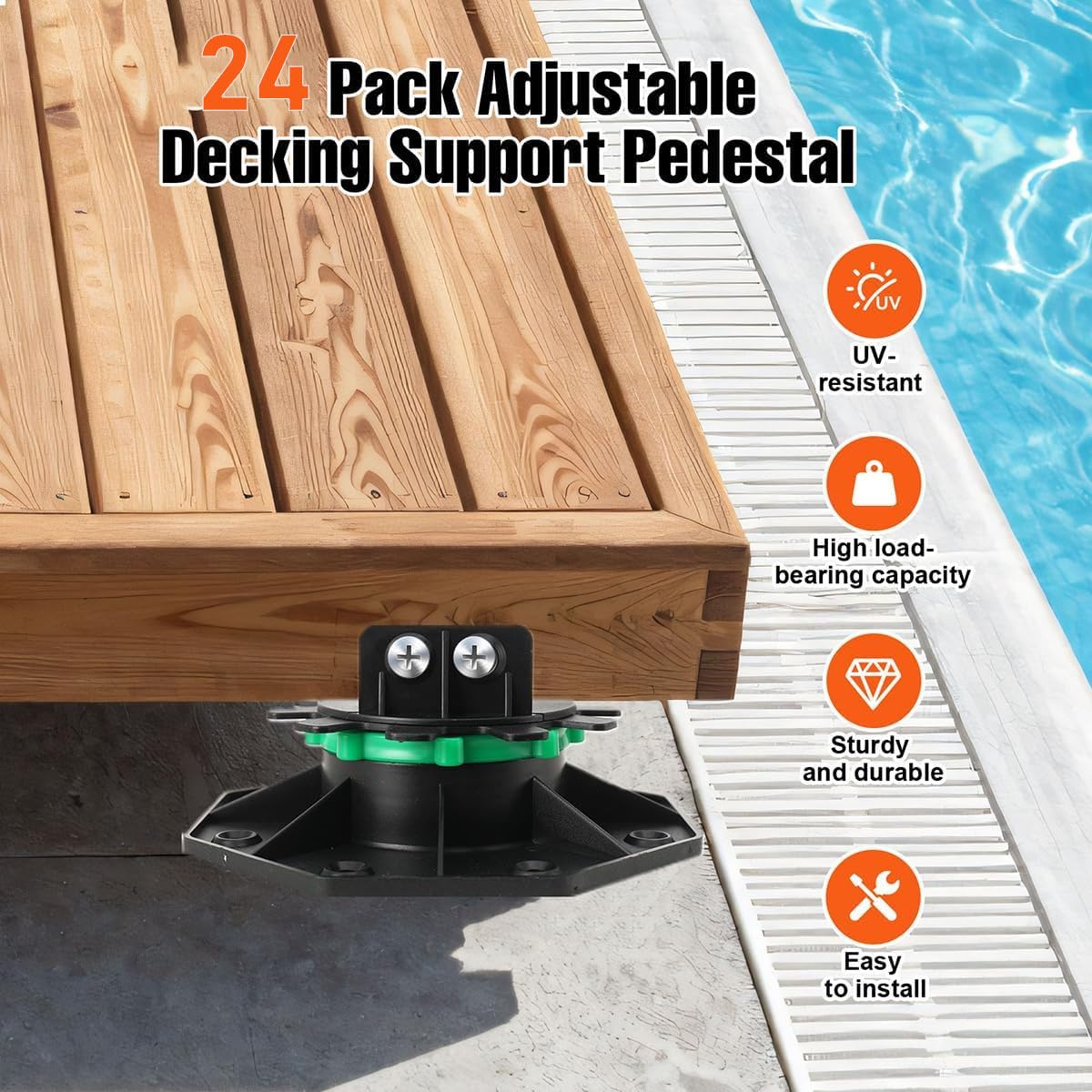 24 Pezzi Piedini Regolabili in Plastica 40-60mm, Supporti Regolabili Pavimento per Plastica Legno WPC, Cuscinetto per Trave Universal Base Regolabile per Lastre