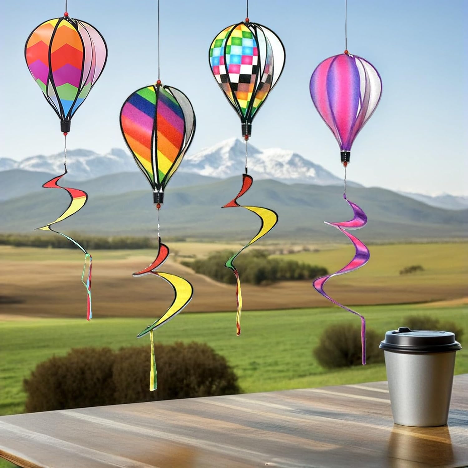 KOMBIUDA Rainbow Hot Air Balloon Wind Hanging Decor for Garden Yard Outdoor Parties 47 Inch Spiral Colorful Windmill Decoration Easy to Install