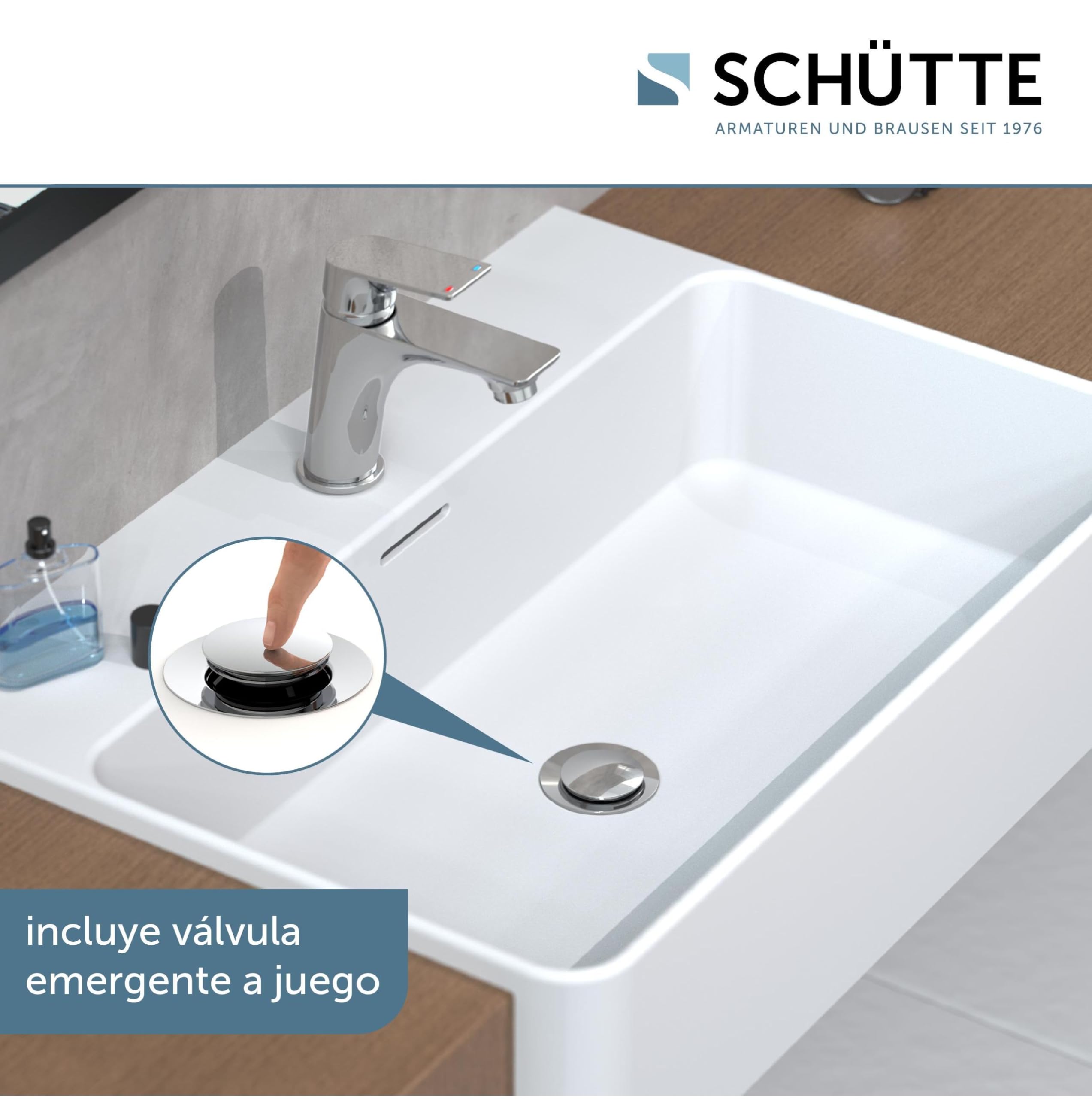 SCHÜTTE Grifo de Baño Cromado BOSTON, Mezclador de Lavabo Moderno con Desagüe Automático