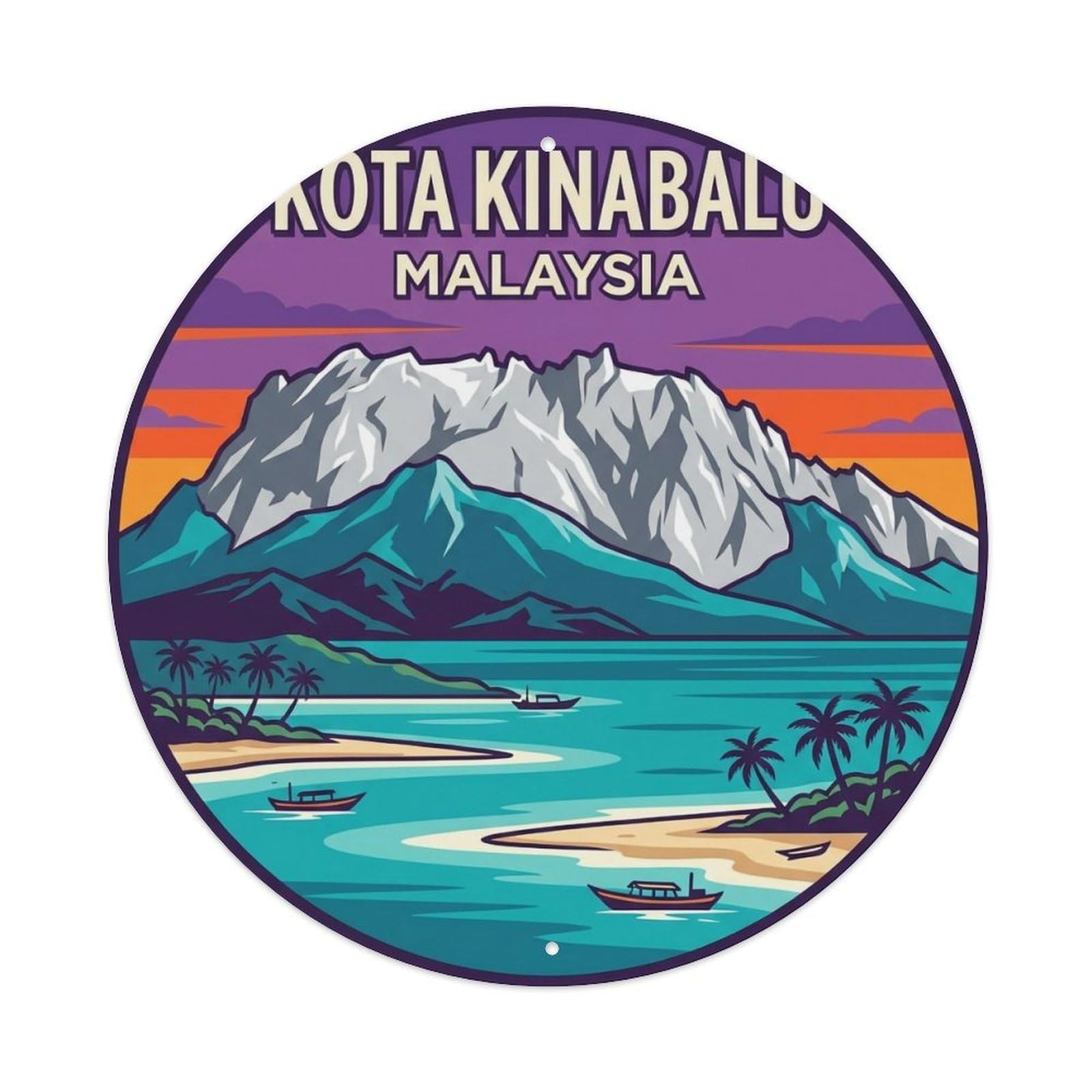 Vintage Travel Malaysia Kota Kinabalu Metal Tin Sign