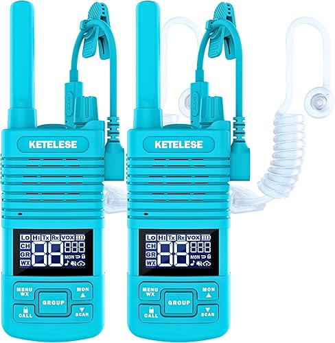 KETELESE Walkie Talkies T1 de largo alcance con auricular de tubo acústico, radios bidireccionales FRS portátiles, USB C recargable walky talky para