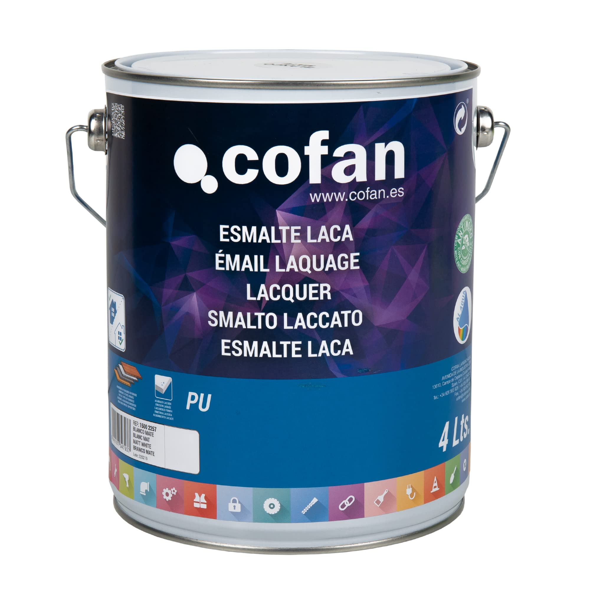 Cofan Smalto all’acqua effetto lacca | Colore: bianco opaco | 4 litri