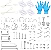 AceFun Mixed Size Piercing Kit Jewelry for All Body Piercings Kits Stainless Steel Lip Nose Septum Tongue Tragus Cartilage Daith Eeybrow Belly Button Rings Self Body Piercing Tools 14G 16G 18G 20G
