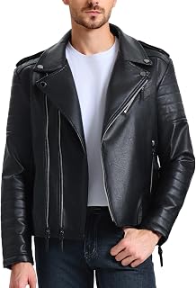 WULFUL Men's Faux Leather Bomber Jacket Slim Fit Asymmetric Zip Motorcycle Biker Coat