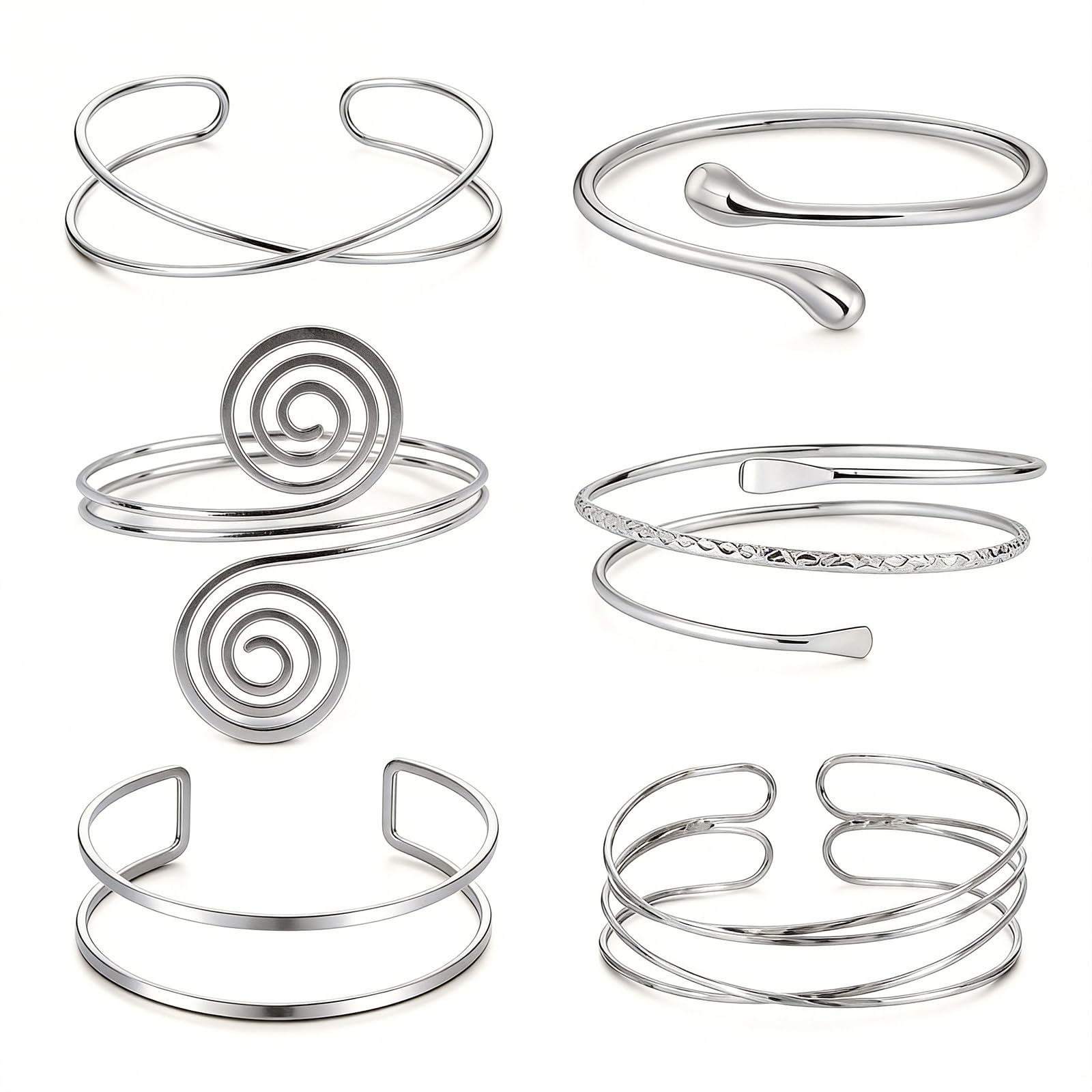 Tutukyle 6pcs Pulsera para la Parte Superior del Brazo Mujer, Ajustable Bobina Brazalete Brazo Brazalete Pulsera, Minimalista Oro Plata Brazalete Pulsera Bisutería