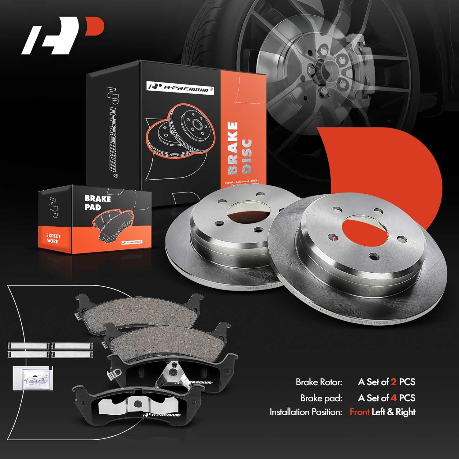 A-Premium 11.26 in (286 mm) Rear Solid Disc Brake Rotors + Ceramic Pads Kit Compatible with Select Ford and Mercury Models - Explorer 95-01, Explorer Sport 01-02, Ranger 98-02, Mountaineer, 6-PC Set