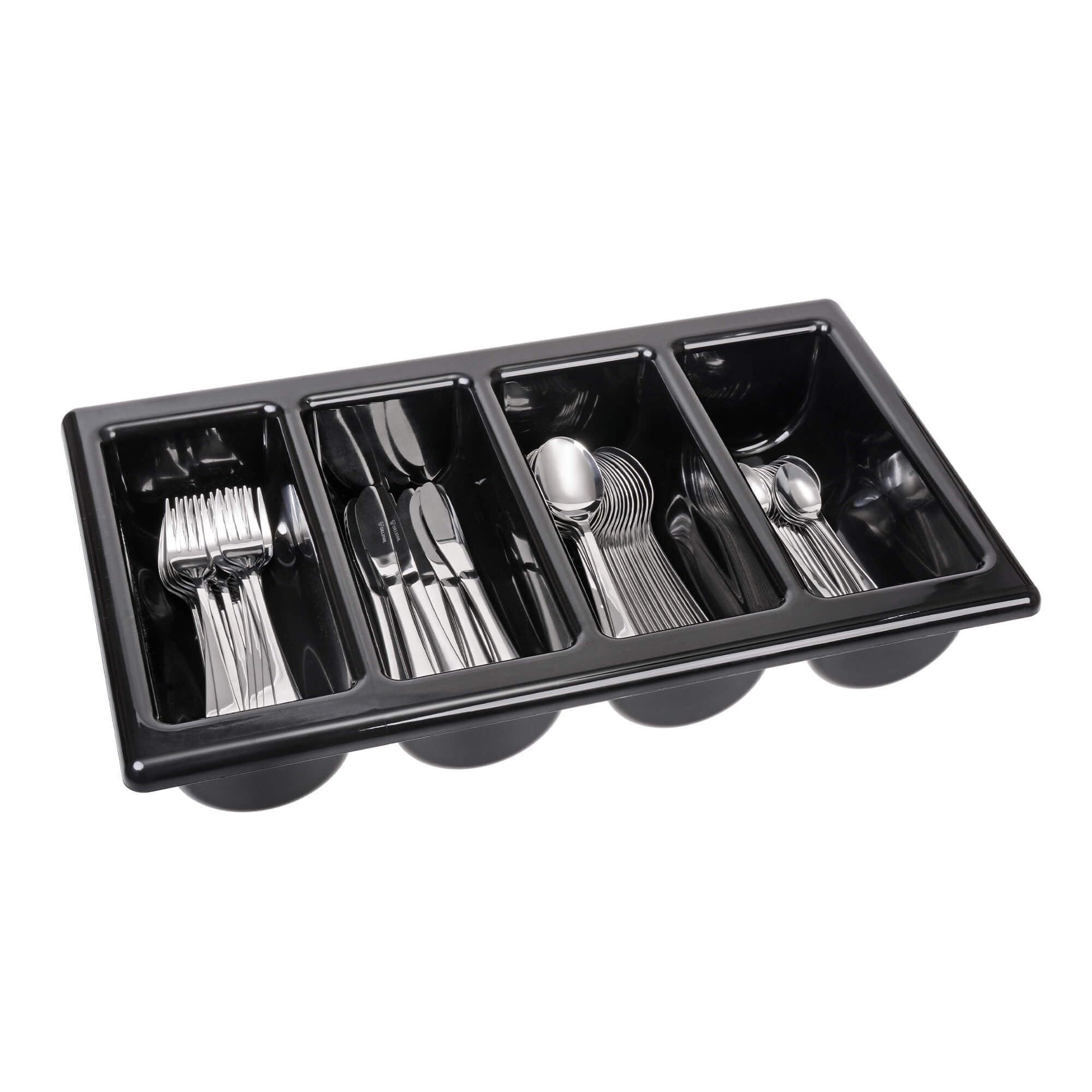 GRÄWE Portaposate con 4 scomparti e coperchio, portaposate in plastica, nero, Made in Germany