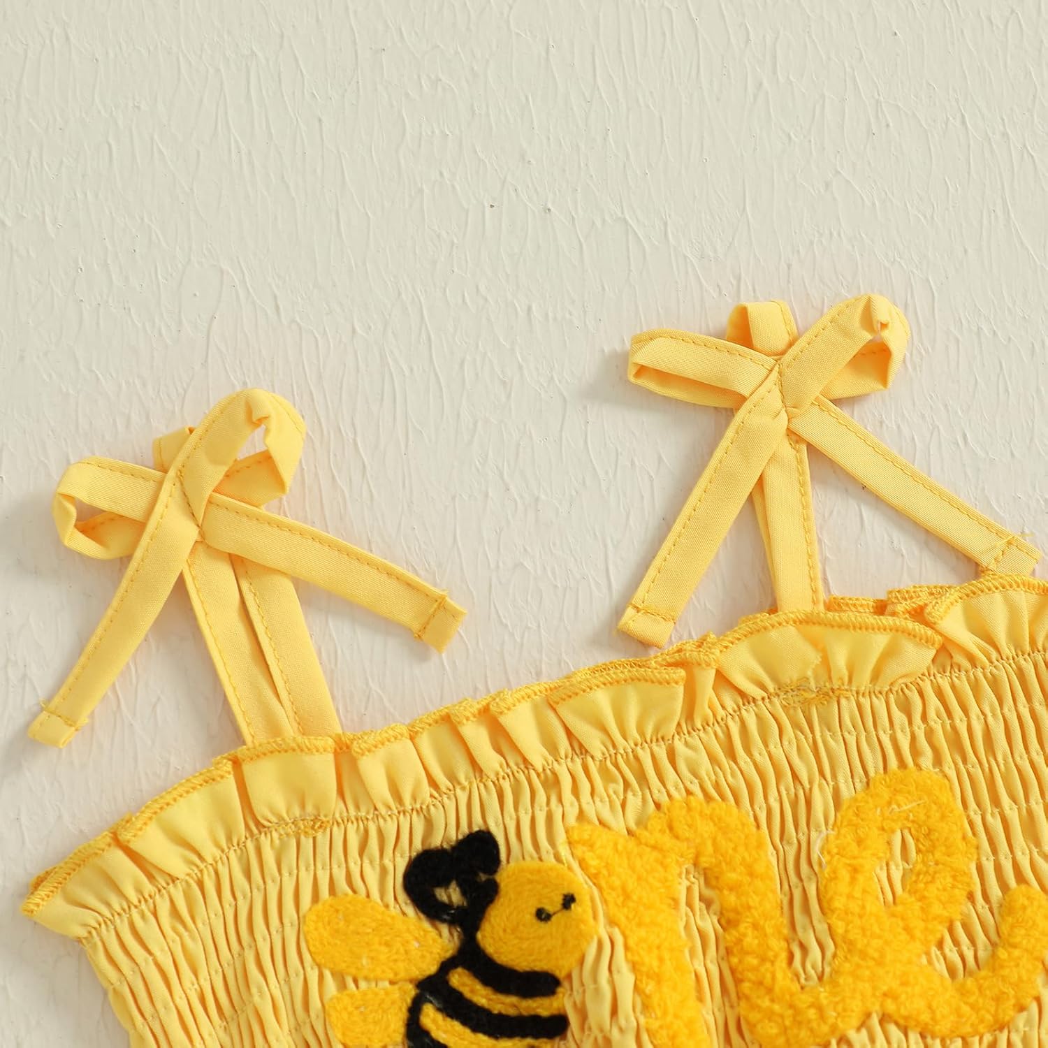 First Birthday Outfit Girl Infant Baby Embroidery One Smocked Bodysuit Sleeveless Tie Up Tulle Romper Dress - Image 5