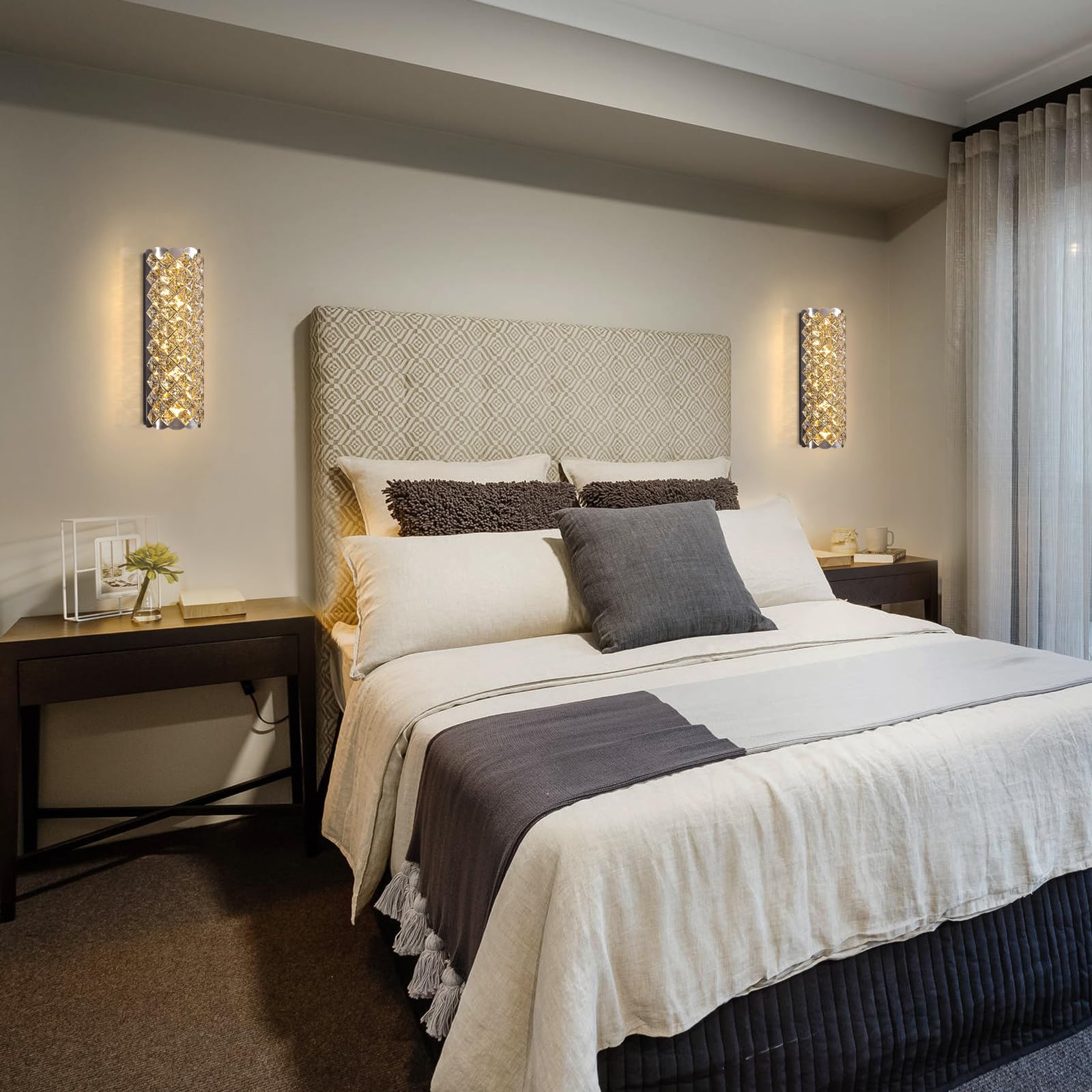 Kristall Wandleuchte Wandlampe Innen Kristall Moderne Wohnzimmer Luxus Wand Lampen,Chrom Kristallwandleuchte für Schlafzimmer Esszimmer Flur Innen