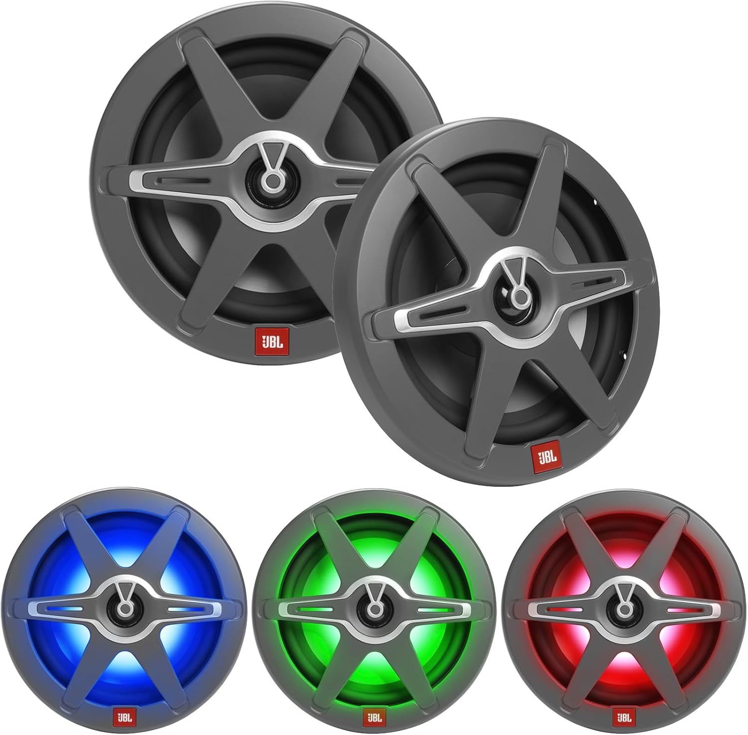 Marine Gauge Style USB Bluetooth AM/FM Digital Stereo Receiver, 4X 8 500 Watt Multicolor LED Speakers, 4-Channel Amplifier w/Install Kit, USB Adapter, Antenna