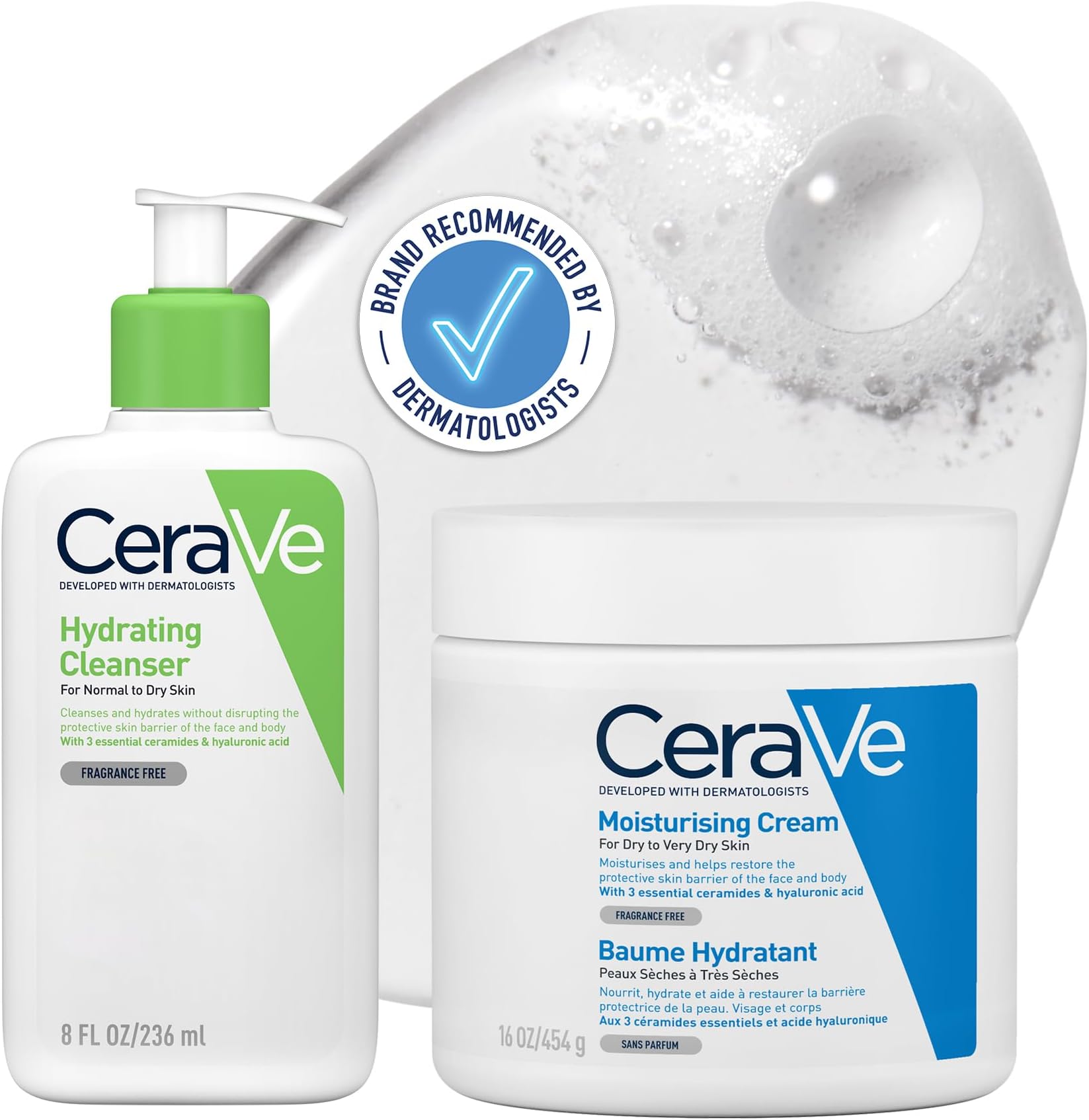 Deep Hydration 2-Step Routine for Dry Skin | Cleanser 236 ml and Moisturising Cream 454 g