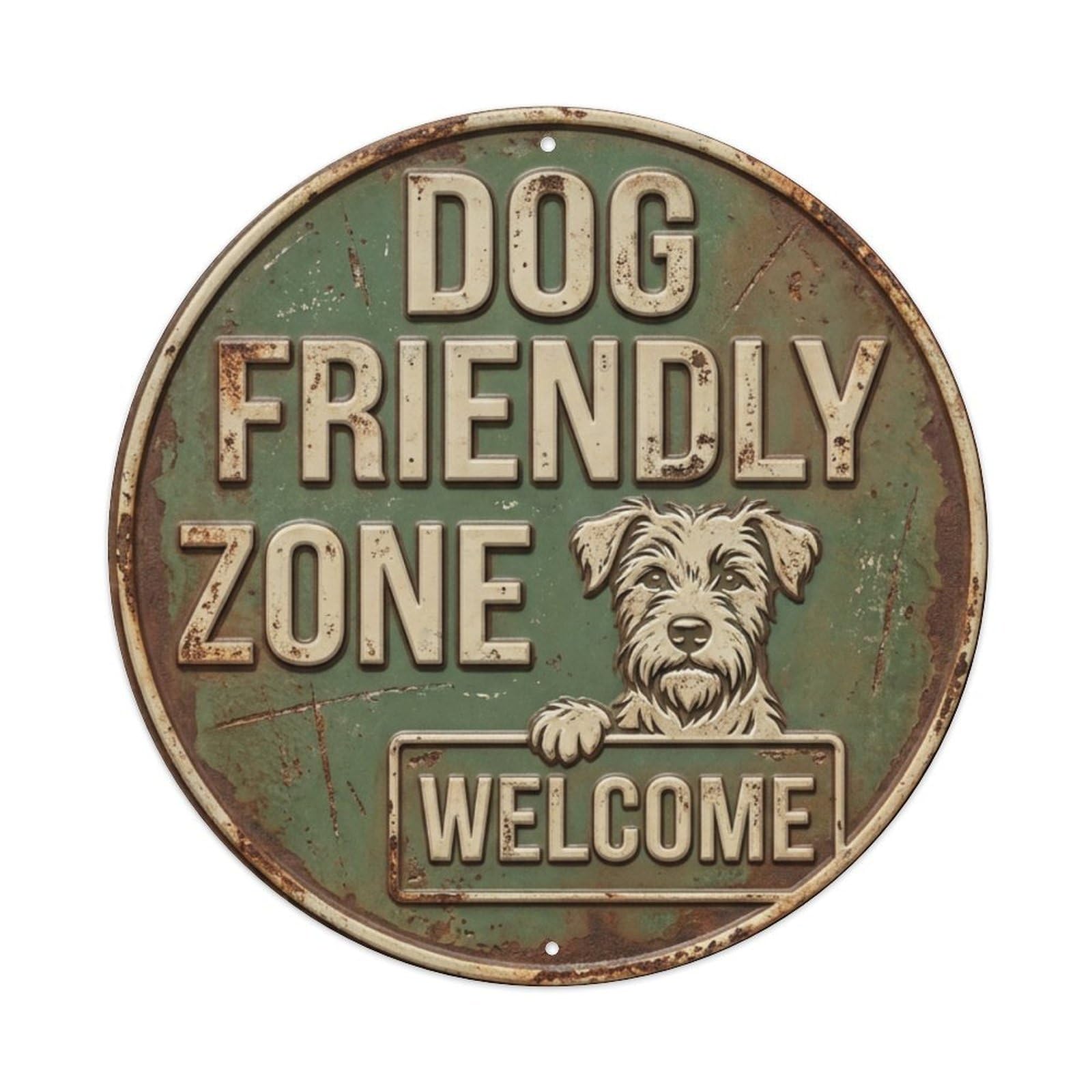 Dog Friendly Zone Paws Metal Tin Sign Plaque Wall Decor for Cafe, Club Bar, Office, Home Garden Round Metal Poster 8x8Inch