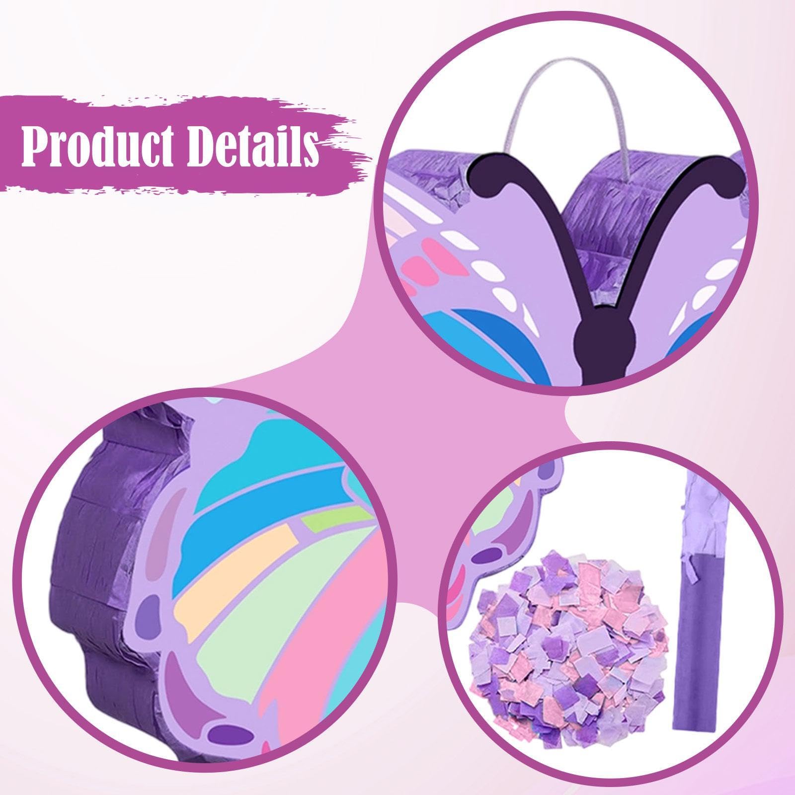 KiBcsLic Butterfly Pinata Birthday Party Supplies Home Decor Ornament with Batter and Blindfold Pull String Pinata for Festive Kids