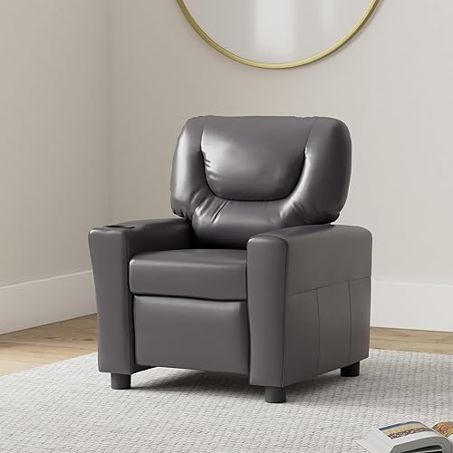 Miniatura 2 de MCombo Silla reclinable infantil con portavasos para niños y niñas, sofá con reposabrazos y soporte para tazas para niños pequeños, piel sintética