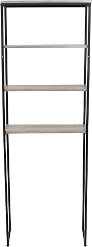 Miniatura 6 de Sunnydaze Estante de 4 niveles sobre el inodoro de 69 pulgadas, estantes abiertos, acabado de chapa y marco de hierro negro, gris roble