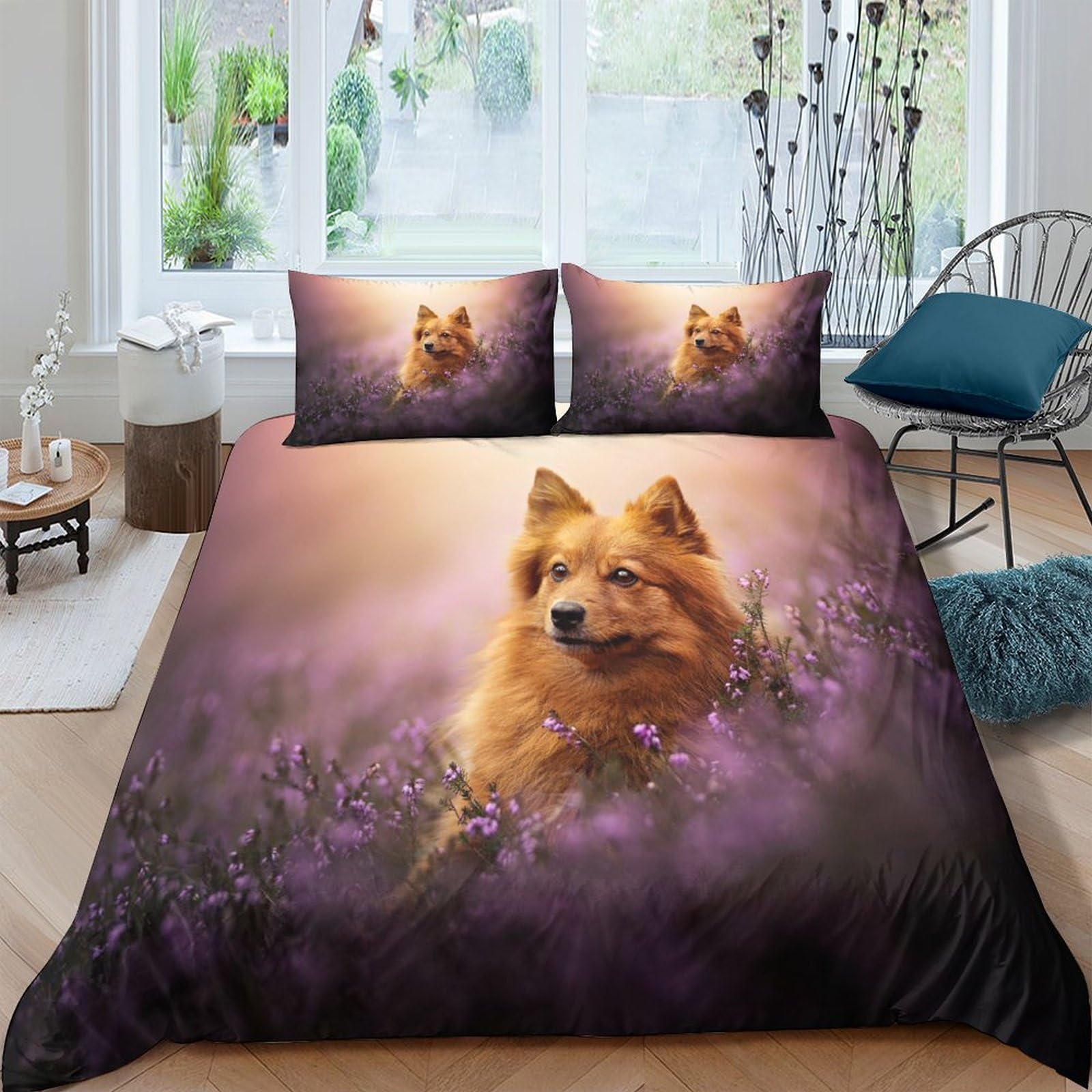 Housse de couette chien mignon 200x200cm avec taies pour lit double