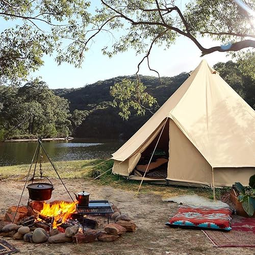Miniatura 6 de Playdo Tienda de campaña de lona de algodón impermeable para 4 estaciones, con agujero para estufa, para acampar al aire libre, caza, senderismo,