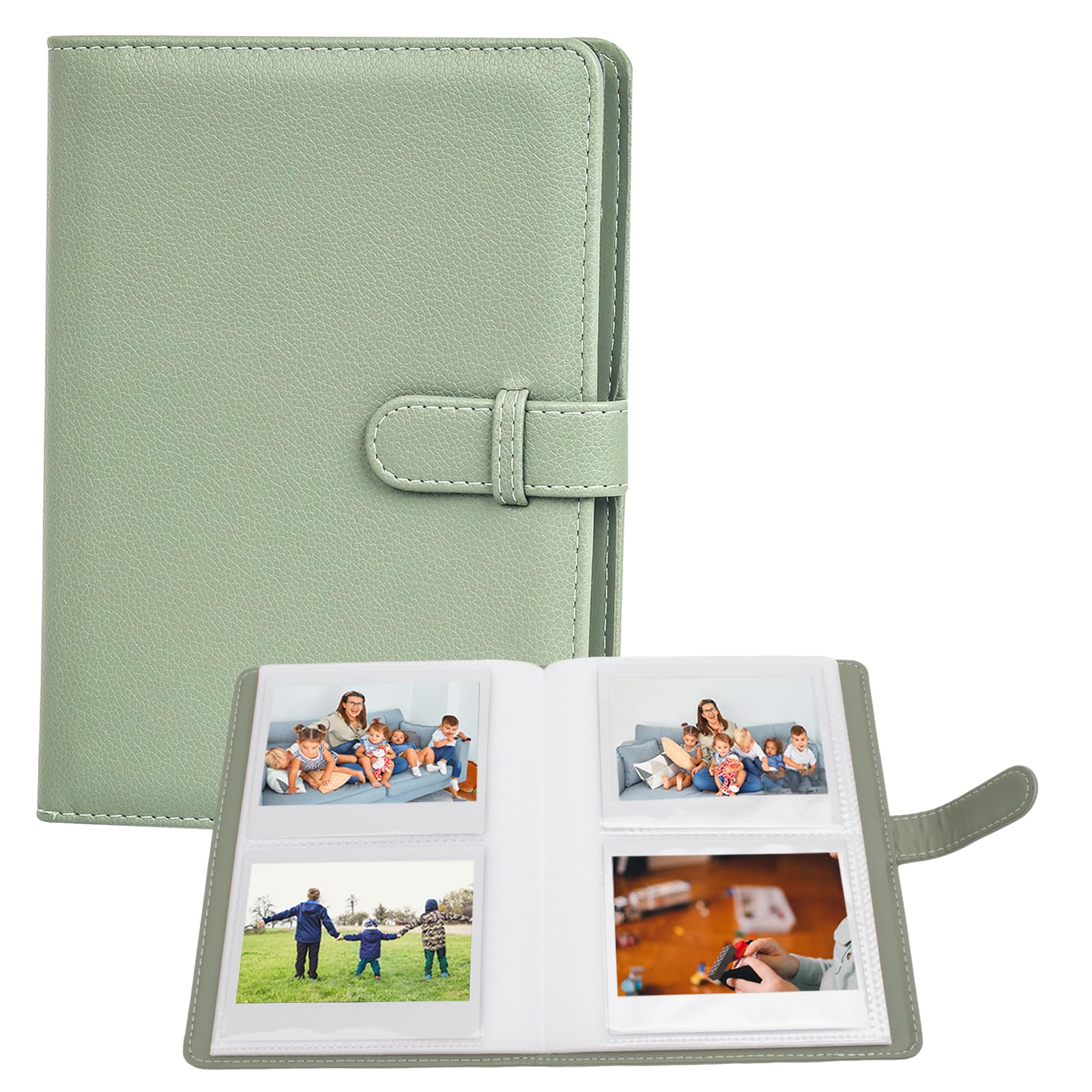 VOVMOEYA Lot de 80 pochettes pour appareil photo 3,5 x 4,5 pouces, pour Polaroid et Fujifilm Instax Wide 400/300/210, album photo 20 pages, 80 images, vert