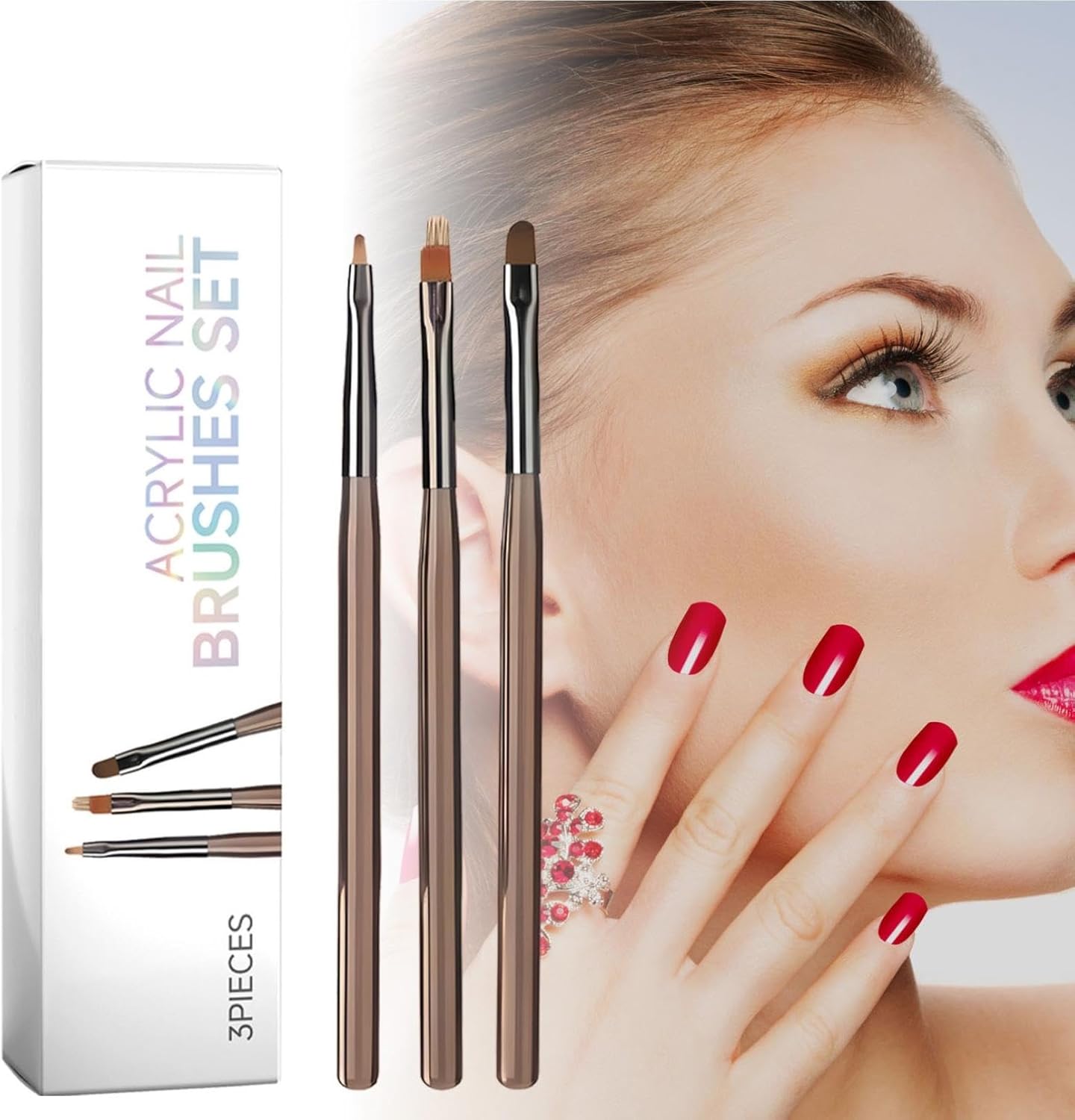 3PCS Nail Art Brushes Set, Nail Design Painting Brushes Builder Gel Brush Nail Dotting Tools Nail Fine Liner Brush