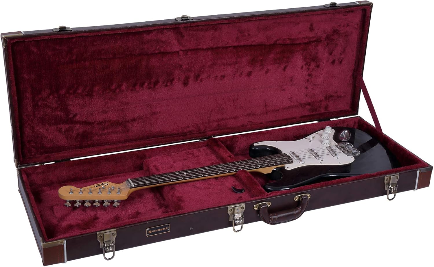 Crossrock Wooden Case Fits Fender Telecaster and Stratocaster Electric Guitars,Vintage Brown