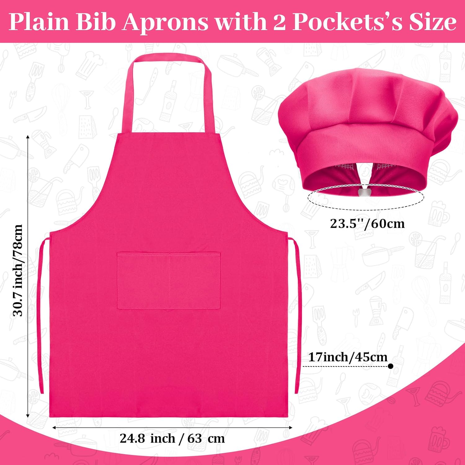 SATINIOR 8 Sets Apron Chef Hat Set Adjustable Chef Hat and Apron with Pockets Set for Adult Women Men Cook