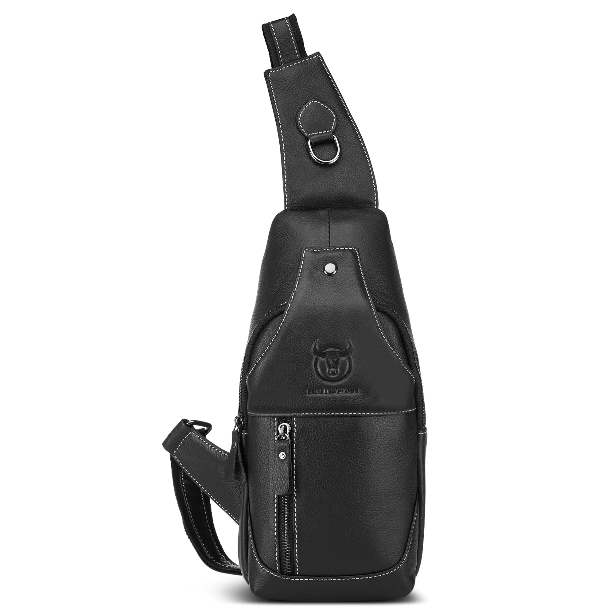 VARLIVOO Retro Bolsos de Hombro para Hombre Sling Bag con USB Port Bolsos Cruzados Bandolera Bolsa de Pecho Crossbody Bolsa Viajar Negocio Sling Backpack Impermeable Cuero Negro